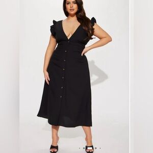 Fashion Nova Black Ruffle Sleeve Midi Dress